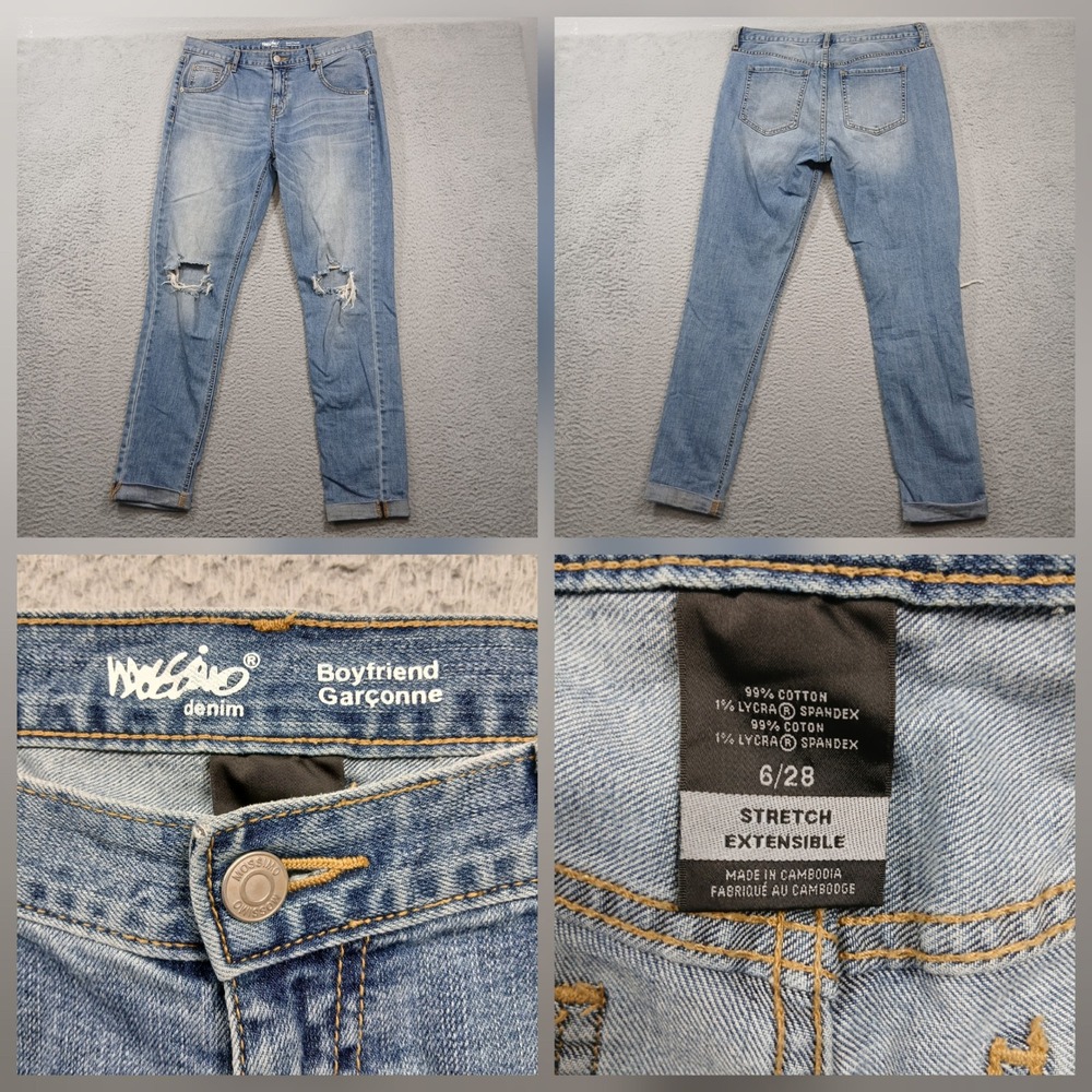 Mossimo Boyfriend Jeans Womens 6/28 Light‎ Wash Distressed Stretch